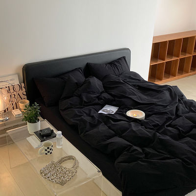 1.2m 4 voet King-Size beddengoed Set in massief zwart gewassen katoen met overeenkomstige gordijnen