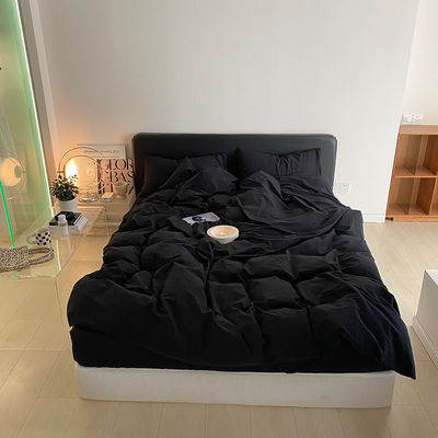 1.2m 4 voet King-Size beddengoed Set in massief zwart gewassen katoen met overeenkomstige gordijnen