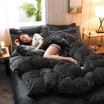 Queen/King Size Fleece Velvet Duvet Cover Bedden Set met winterbedden en gedrukte patronen