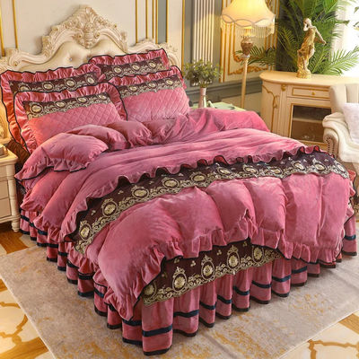 Dekbed set 4pcs 400TC katoenen bed rok luxe pleat bedden met 2 kussens