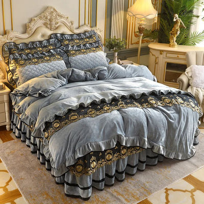 Dekbed set 4pcs 400TC katoenen bed rok luxe pleat bedden met 2 kussens