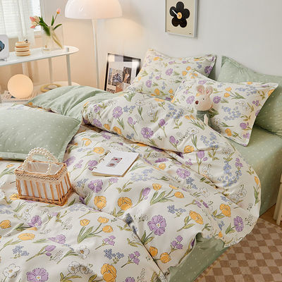 Plantpatroon Katoen Gepoetste beddengoed Set voor 2,2m 7 voet Bed Eenvoudig ontwerp