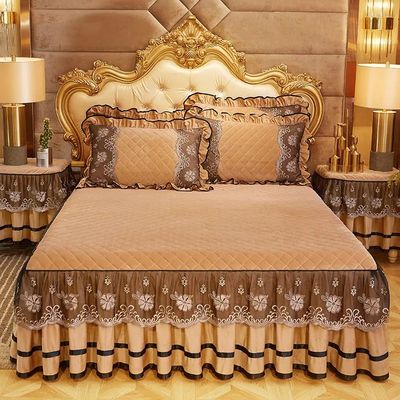 Slijpen Europese winterbedden Set borduurwerk Luxe lakens kant bedrok cover