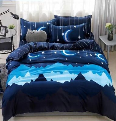 100% katoen microfiber huis hotel bruiloft beddengoed set met diagonaal afdrukken en kant bed rok