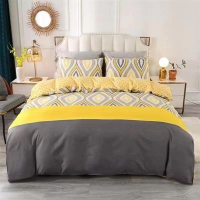 100% katoen microfiber huis hotel bruiloft beddengoed set met diagonaal afdrukken en kant bed rok