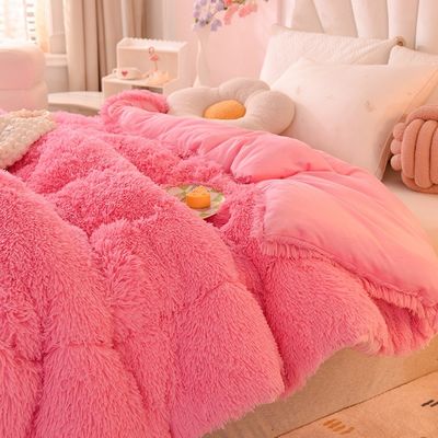 Superzacht pluisdek met kunstmatig fluweel en 100% polyester met roze beddengoed