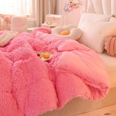 Superzacht pluisdek met kunstmatig fluweel en 100% polyester met roze beddengoed