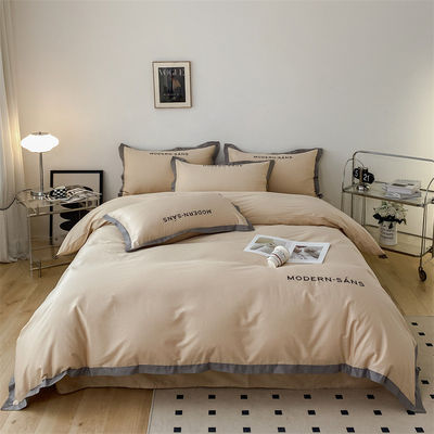 2023 Style Grade A 100% katoen 4pcs beddengoed set met geborduurde hoek matching proces