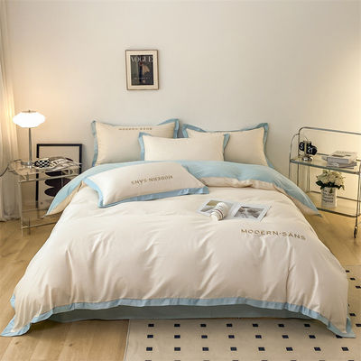 2023 Style Grade A 100% katoen 4pcs beddengoed set met geborduurde hoek matching proces