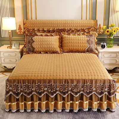 Hotel beddengoed sets Polyester vezel gevulde bloemplanten beddek bed bed bedden fitting rok lakens 3pcs beddek set