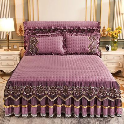 Hotel beddengoed sets Polyester vezel gevulde bloemplanten beddek bed bed bedden fitting rok lakens 3pcs beddek set