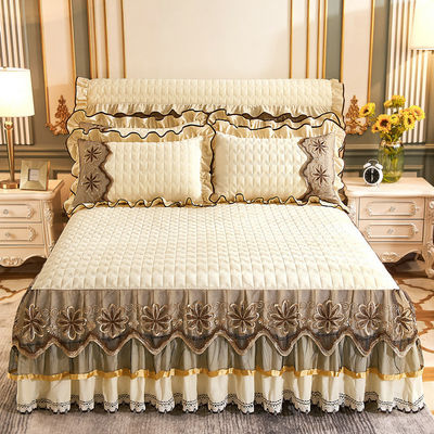 Hotel beddengoed sets Polyester vezel gevulde bloemplanten beddek bed bed bedden fitting rok lakens 3pcs beddek set