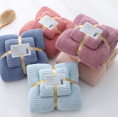 Custom Microfiber Quick Dry Plush Coral Fleece Soft Towel Set Hotel Badhanddoeken 250gm