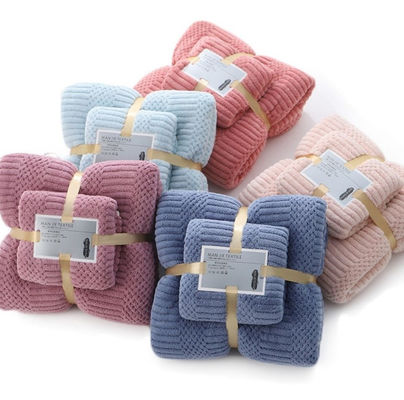 Custom Microfiber Quick Dry Plush Coral Fleece Soft Towel Set Hotel Badhanddoeken 250gm