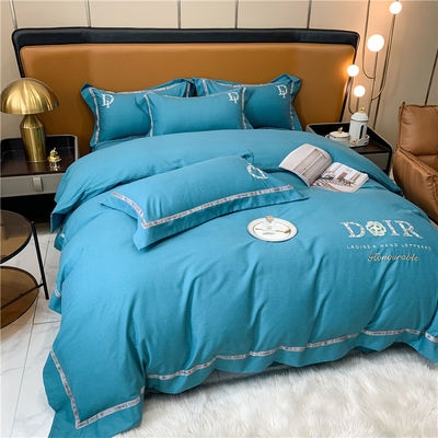 Nationale normen Kleurvastheid Graad 200TC Borduurbed Platte lakens Bedden Set ASD01