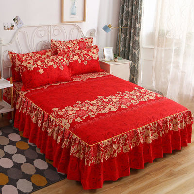 Moderne bloemenplant gedrukt geweven 100% katoen beddek gefixeerde rok lakens 3pcs beddengoed beddek sets