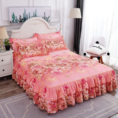 Moderne bloemenplant gedrukt geweven 100% katoen beddek gefixeerde rok lakens 3pcs beddengoed beddek sets