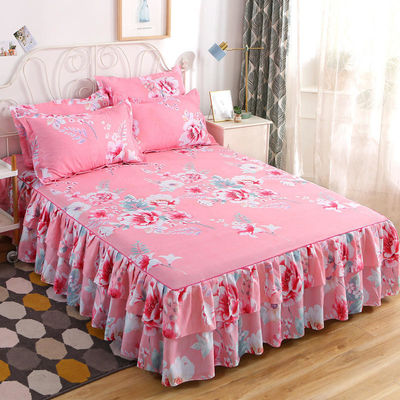 Moderne bloemenplant gedrukt geweven 100% katoen beddek gefixeerde rok lakens 3pcs beddengoed beddek sets