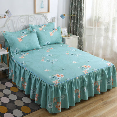 Moderne bloemenplant gedrukt geweven 100% katoen beddek gefixeerde rok lakens 3pcs beddengoed beddek sets
