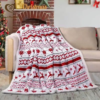 Anti-pilling Coral Fleece Double Layer Sherpa Plush Blanket voor op maat gemaakte kerstcadeaus