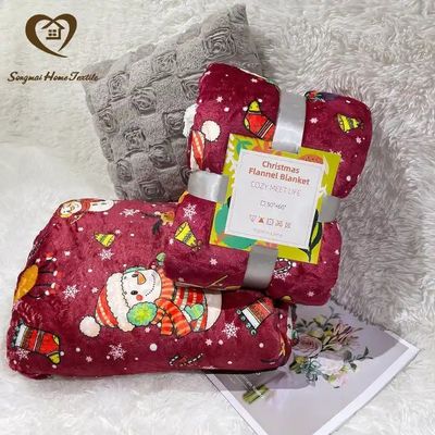 Anti-pilling Coral Fleece Double Layer Sherpa Plush Blanket voor op maat gemaakte kerstcadeaus