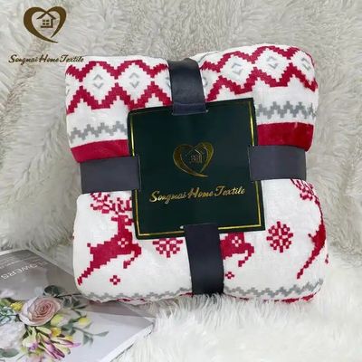 Anti-pilling Coral Fleece Double Layer Sherpa Plush Blanket voor op maat gemaakte kerstcadeaus