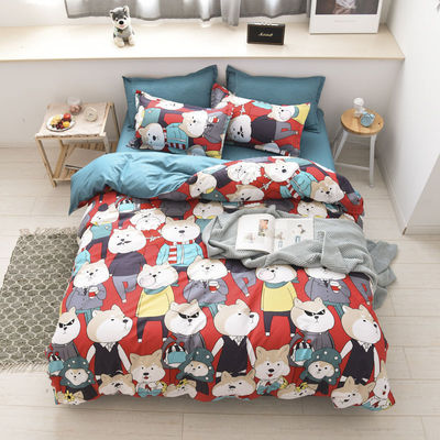 Eenvoudige 4pcs cartoon polyester beddengoed set voor tweeling dubbele koningin king size bedden