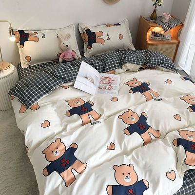 Eenvoudige 4pcs cartoon polyester beddengoed set voor tweeling dubbele koningin king size bedden