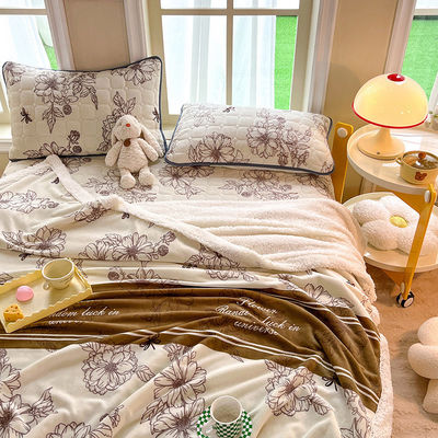 Verdikte warme winterdekens 4 stukken Set lamsvlies en melkvlies Plush beddekken