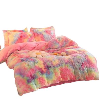 Handgemaakte roze beddengoed Plush Quilt Set met superzacht kunstmatig fluweel en fluffe cover