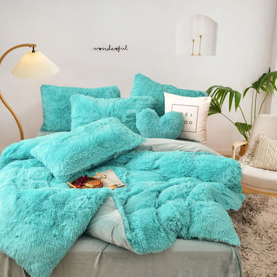 Handgemaakte roze beddengoed Plush Quilt Set met superzacht kunstmatig fluweel en fluffe cover