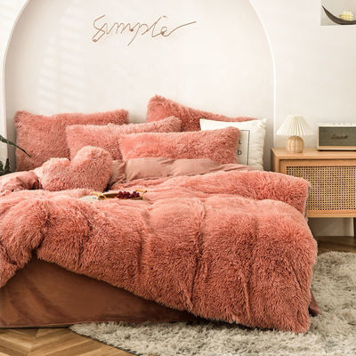 Handgemaakte roze beddengoed Plush Quilt Set met superzacht kunstmatig fluweel en fluffe cover