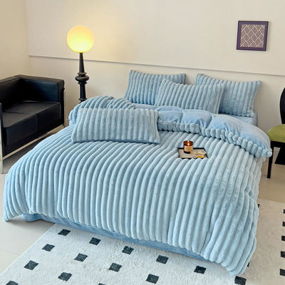 GARD GEKLEURD Konijn Fals Fur Fluffy Plush Warm Duvet Cover Set Vier stukken beddengoed Set