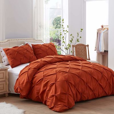 Queen Size Solid Pinch Pleat Pintuck 3-Piece Duvet Cover Set met Diamanten Borduurwerk