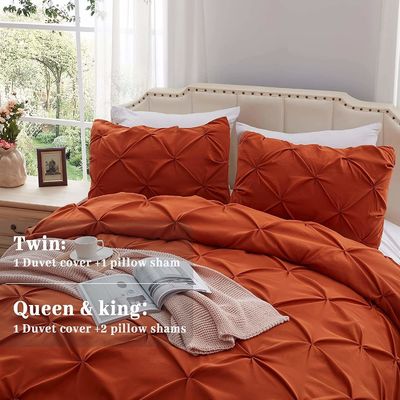 Queen Size Solid Pinch Pleat Pintuck 3-Piece Duvet Cover Set met Diamanten Borduurwerk