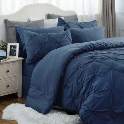 Queen Size Solid Pinch Pleat Pintuck 3-Piece Duvet Cover Set met Diamanten Borduurwerk