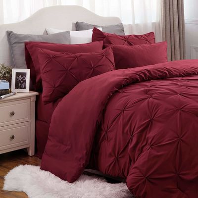 Queen Size Solid Pinch Pleat Pintuck 3-Piece Duvet Cover Set met Diamanten Borduurwerk