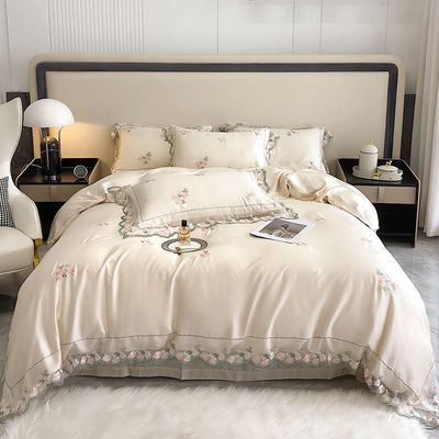All-Season White Silk Queen King Size beddengoed met handgemaakte borduren