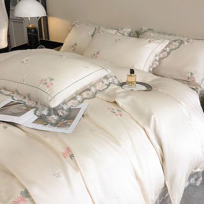 All-Season White Silk Queen King Size beddengoed met handgemaakte borduren