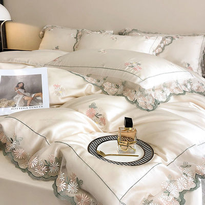 All-Season White Silk Queen King Size beddengoed met handgemaakte borduren
