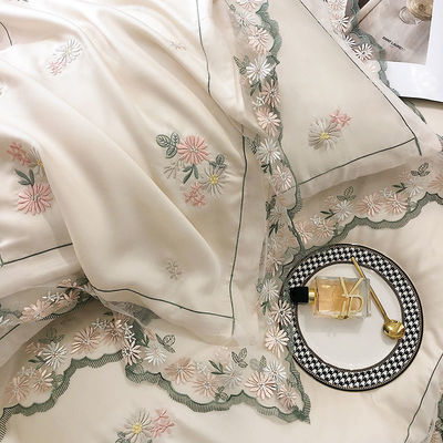 All-Season White Silk Queen King Size beddengoed met handgemaakte borduren