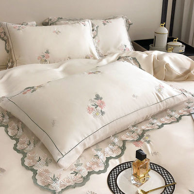 All-Season White Silk Queen King Size beddengoed met handgemaakte borduren