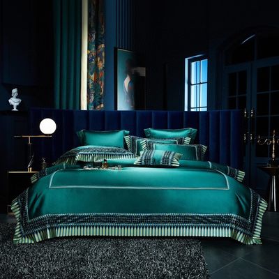 Lichte Luxe Groene Zilk Cotton Quilt Cover Lace Comforter Set Uitstekend vakmanschap
