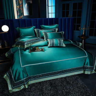 Lichte Luxe Groene Zilk Cotton Quilt Cover Lace Comforter Set Uitstekend vakmanschap