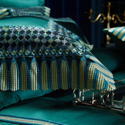 Lichte Luxe Groene Zilk Cotton Quilt Cover Lace Comforter Set Uitstekend vakmanschap