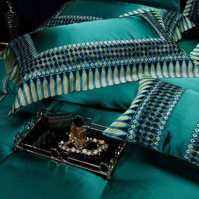 Lichte Luxe Groene Zilk Cotton Quilt Cover Lace Comforter Set Uitstekend vakmanschap