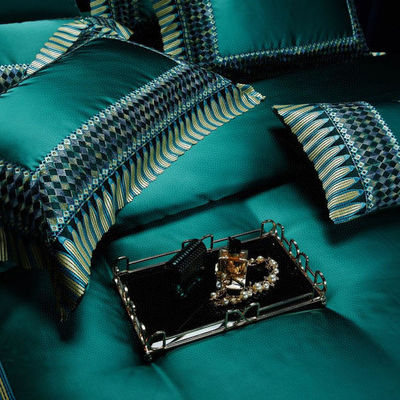 Lichte Luxe Groene Zilk Cotton Quilt Cover Lace Comforter Set Uitstekend vakmanschap