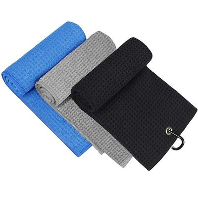 Microfiber All-Season Golf Ball Handdoek Custom Logo Wafel Golf Handdoek Met Grommet En Ho