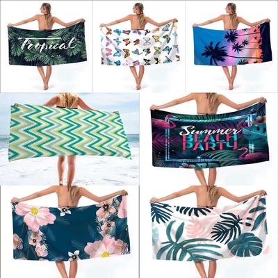 100% polyester aangepaste zandvrije strandhanddoek met aangepaste ontwerpen aangepaste afgedrukte logo