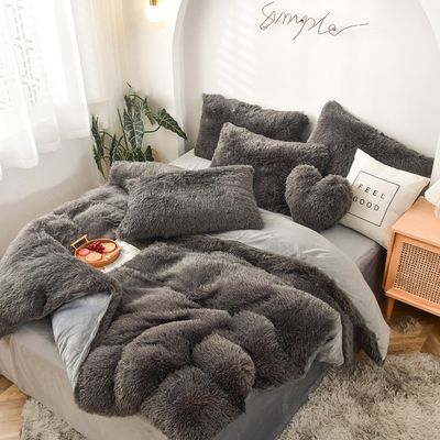 Fluffy Plush Faux Fur Velvet Shaggy Queen King Size Dekbed Bedden Set Op maat